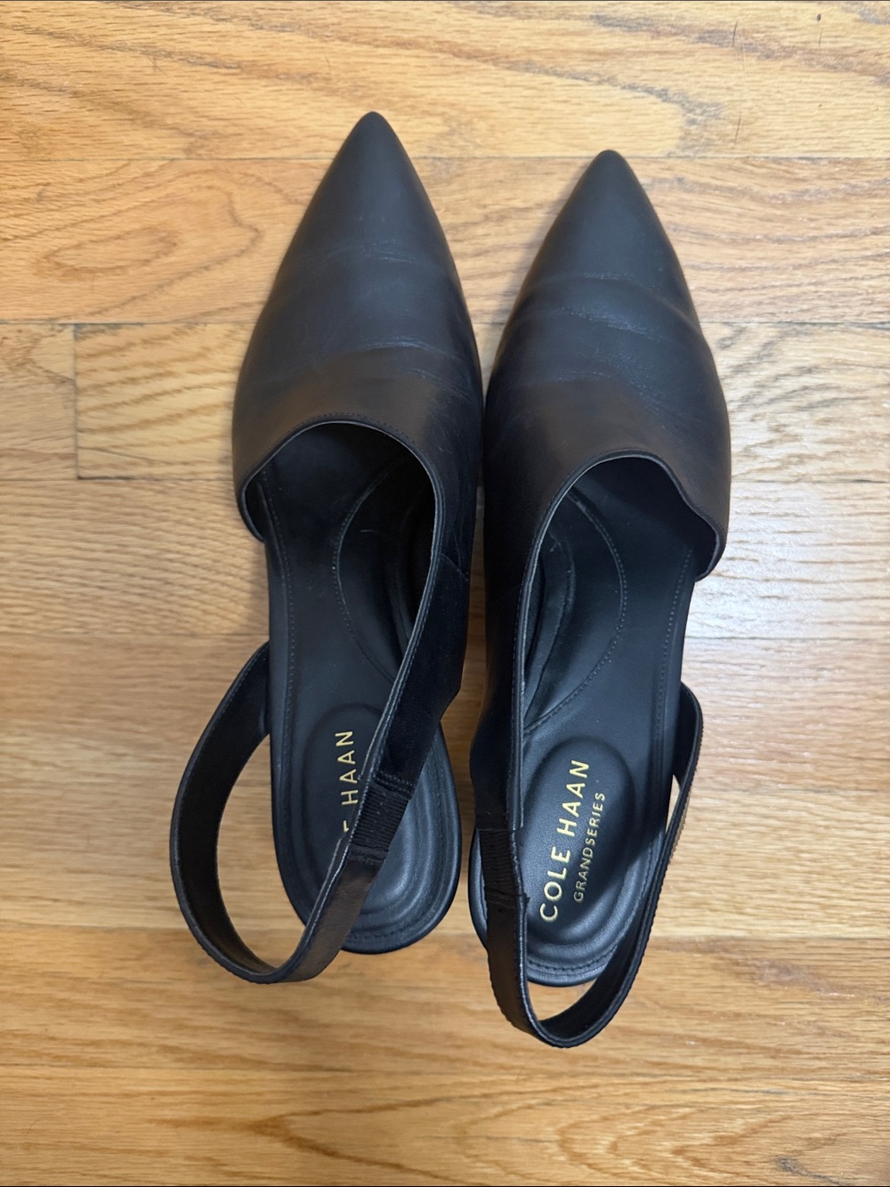 Cole Haan Black Pointed Slingback Flats - Sleek Leather